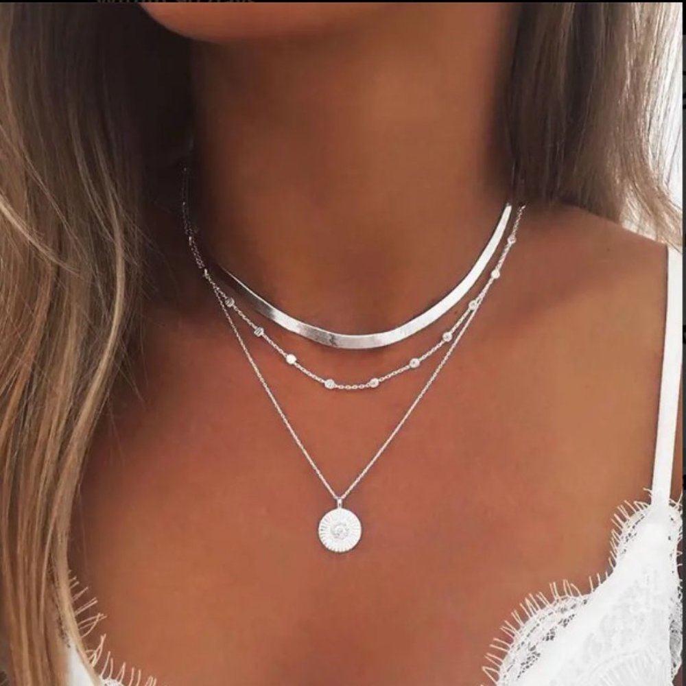 Multi Three-Layer Women Geometric Necklaces